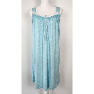 Eileen West 100% Cotton Med Blue & White Ditzy Floral Sleeveless Nightgown
